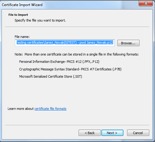 Example importing the certificate