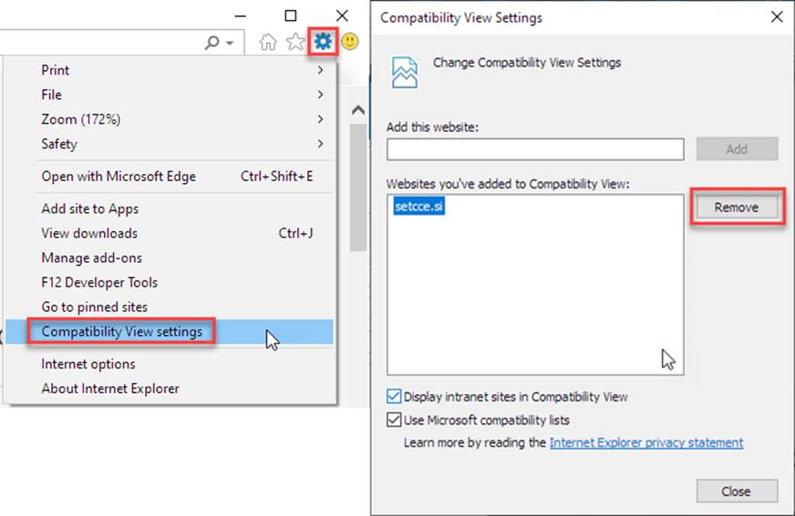 Add setcce.si to Compatibility view