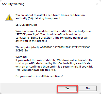 Warning about new certificate installation